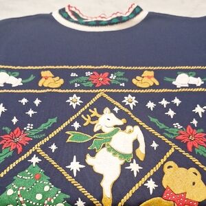 Vintage Berrette 90s Puff Paint Christmas Sweatershirt Reindeer Made In USA Bear